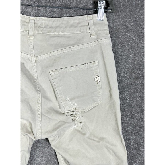 Klixs Distressed Trashed Jeans Womens Size 24 Stretch Off White Denim Italy Made - Picture 7 of 15